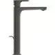 Ein moderner Wasserhahn in Magnetic Grey von Ideal Standard, mit einem langen Auslauf und einem Hebel zur Temperatur- und Durchflussregelung an der Seite.